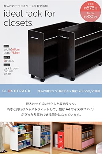 JKプラン 押入れ ラック 収納 ラック 本棚 2個セット 幅26.5 奥行78 .5 キャスター付き 隙間 ワイド ワゴン 棚 3段 大容量 CD DVD 本 漫画 整理 押し入れ収納 スライド RESGT0137WH