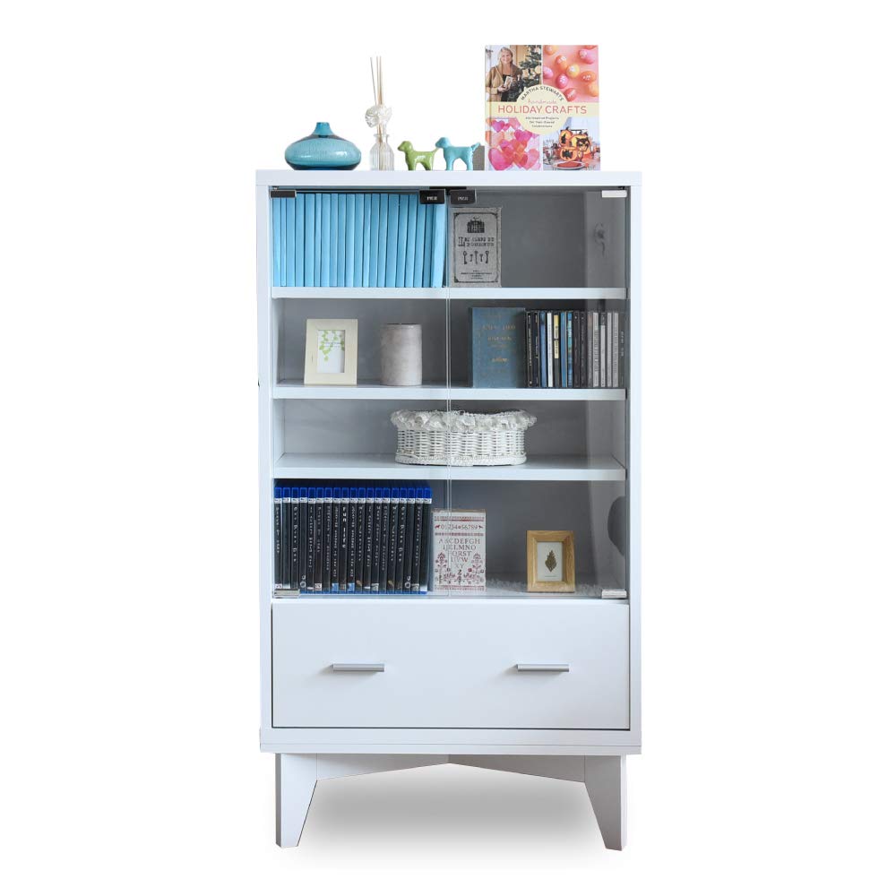 JKプラン ガラスキャビネット 引き出し付き 脚付き 足付き 白 ホワイト 幅60 奥行30 高さ90 ガラス扉 リビングキャビネット 木製 TSFR050LSETWH