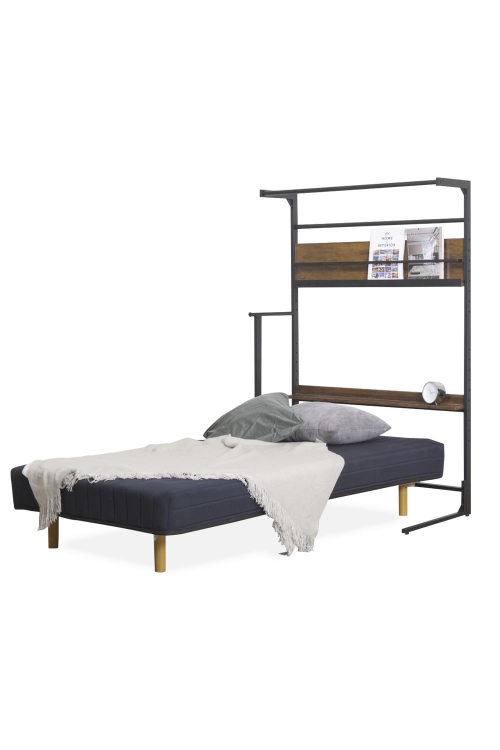 JKプラン ベッドハンガーラック 省スペース 幅110.5 奥行き60 高さ165 スチール 棚付き ブラウン TSKKS0028BRBK