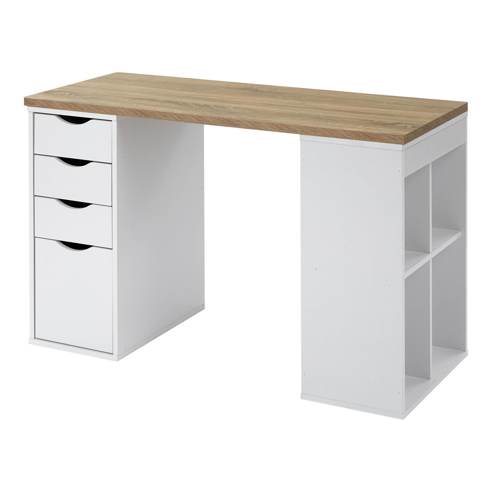 LOWYA ロウヤ 学習机 勉強机 学習デスク 収納付き 引き出し付き 本棚付き 大人 組み合わせ シンプル サイドラック 白 幅115cm タイプB単品 オーク/ホワイト