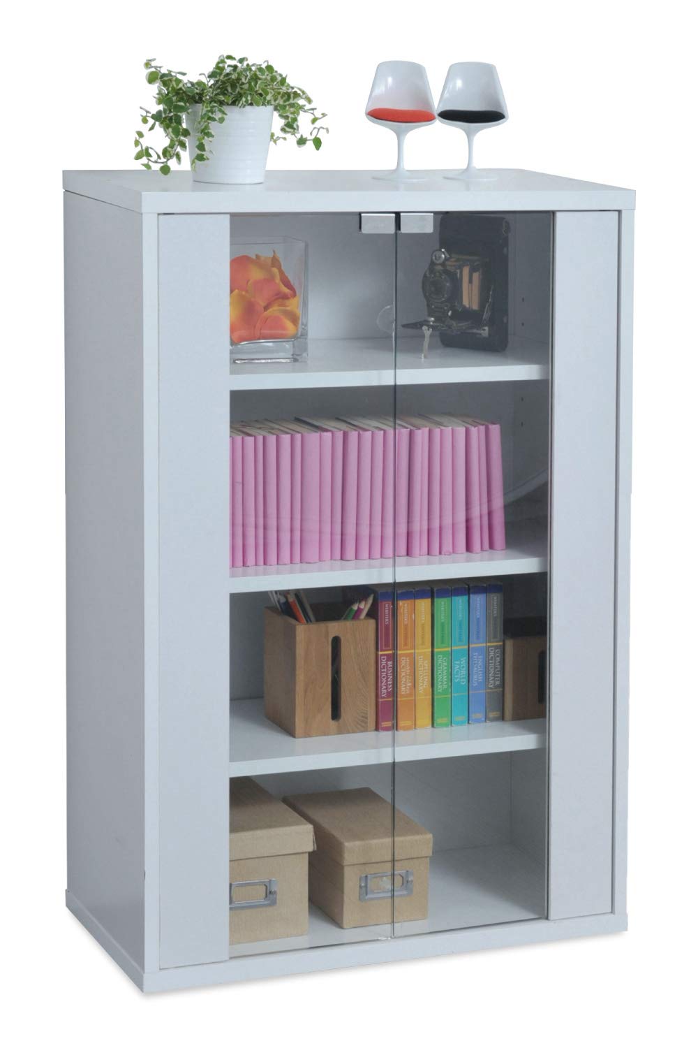 JKプラン ガラスキャビネット 白 ホワイト 幅60 奥行30 高さ90 木製 ガラス扉 リビング収納 本棚 棚 TSFR046WH